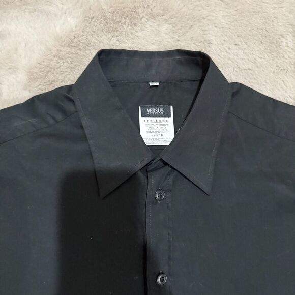 Versus Versace Mens Black Shirt IT 36/50 Long Sleeve Zipper Cuffs Italy Made M/L - Picture 2 of 14